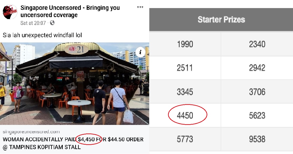 MAN READS ABOUT WOMAN WHO PAID $4,450 FOR $44.50 ORDER, BETS 4450 & STRIKES 4D