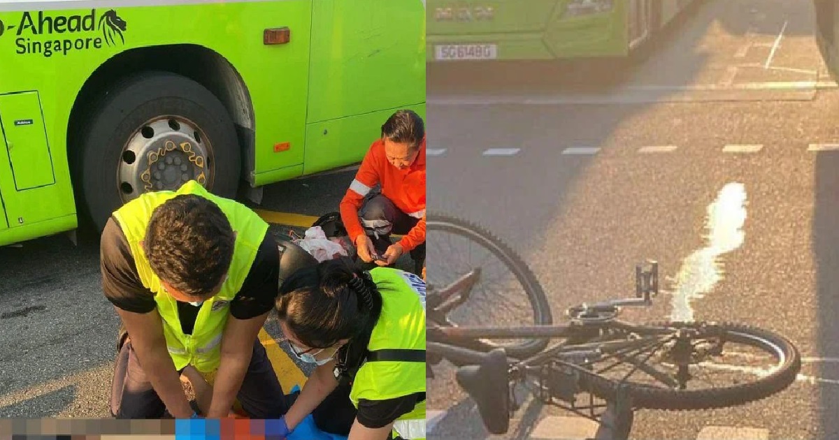 65 Y.O CYCLIST HIT BY BUS & DIED @ PASIR RIS, FAMILY RUSHED TO SEE HIM BUT WAS TOO LATE