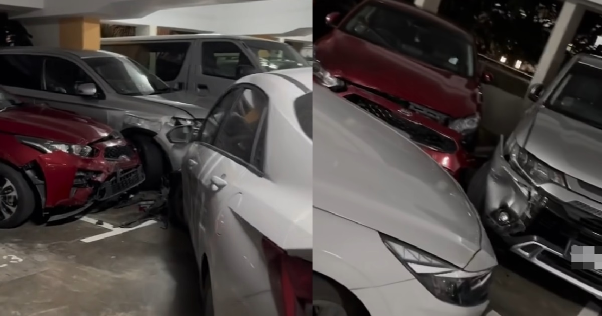 CRAZY GETGO DRIVER DROVE 50KM/H INSIDE PUNGGOL MULTI-STOREY CARPARK, HITS 3 CARS