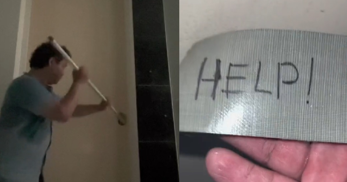 MAN STUCK IN TOILET FOR HOURS, TRIED TO BREAK LOCK TO GET OUT, SECURITY ASK HIM PAY FOR LOCK