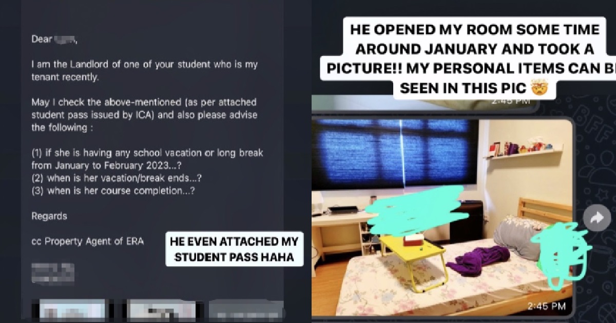 YISHUN LANDLORD STALKS TENANT, GOES THROUGH HER ROOM & EMAILS HER SCHOOL