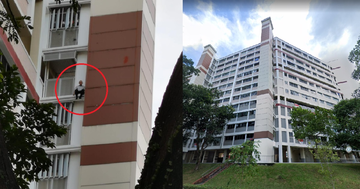 93 Y.O MAN SAT ON LEDGE OF 12TH FLOOR HDB TO “LOOK AT SCENERY” @ SERANGOON, ARRESTED