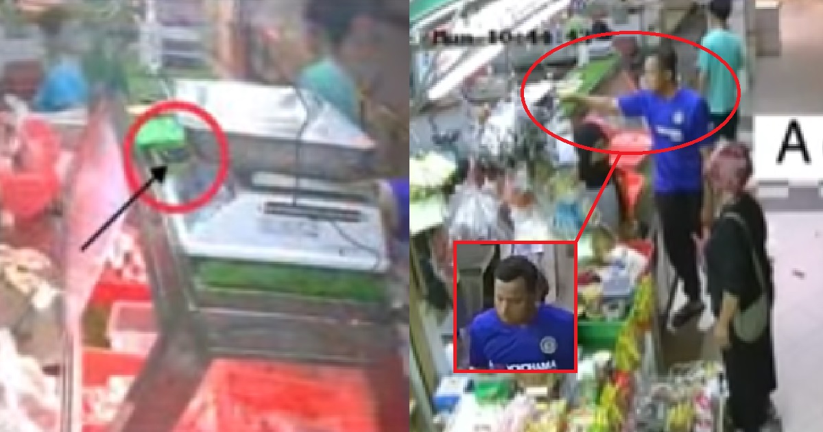 MAN CAUGHT ON CCTV STEALING PHONE FROM YEWTEE MARKET STALL, KAYSIAO ACT BLUR