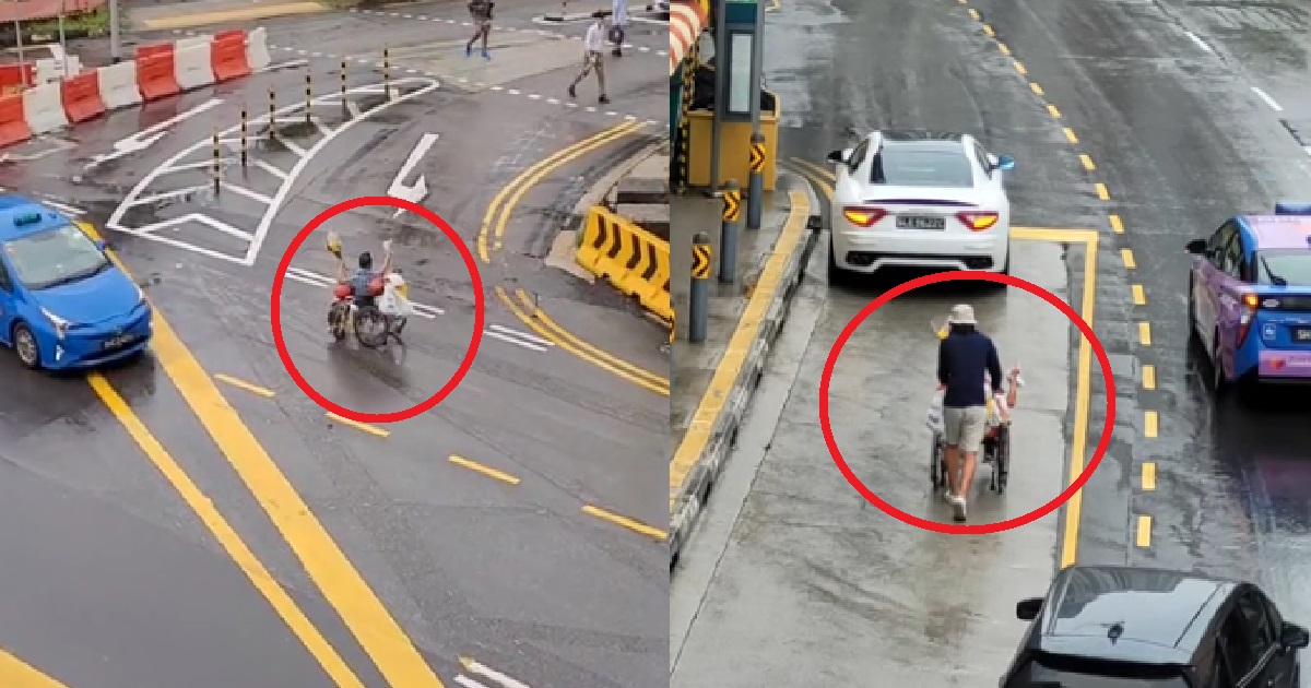 MAN IN WHEELCHAIR STUCK ROLLING ON THE ROAD @ NOVENA, KIND DRIVER STOPS TO HELP HIM