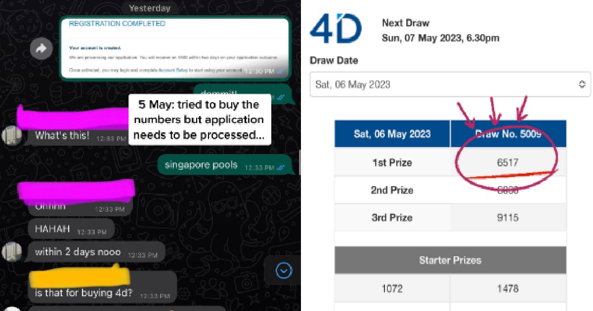 WOMAN WANTED TO BUY “6517” FOR 4D BUT DIDN’T REGISTER ACCOUNT IN TIME, END UP COME OUT 1ST PRIZE