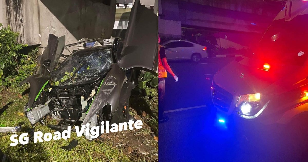 MCLAREN DRIVER CRASHED UNDER KEPPEL VIADUCT, FLEES & ABANDONS GF BEHIND