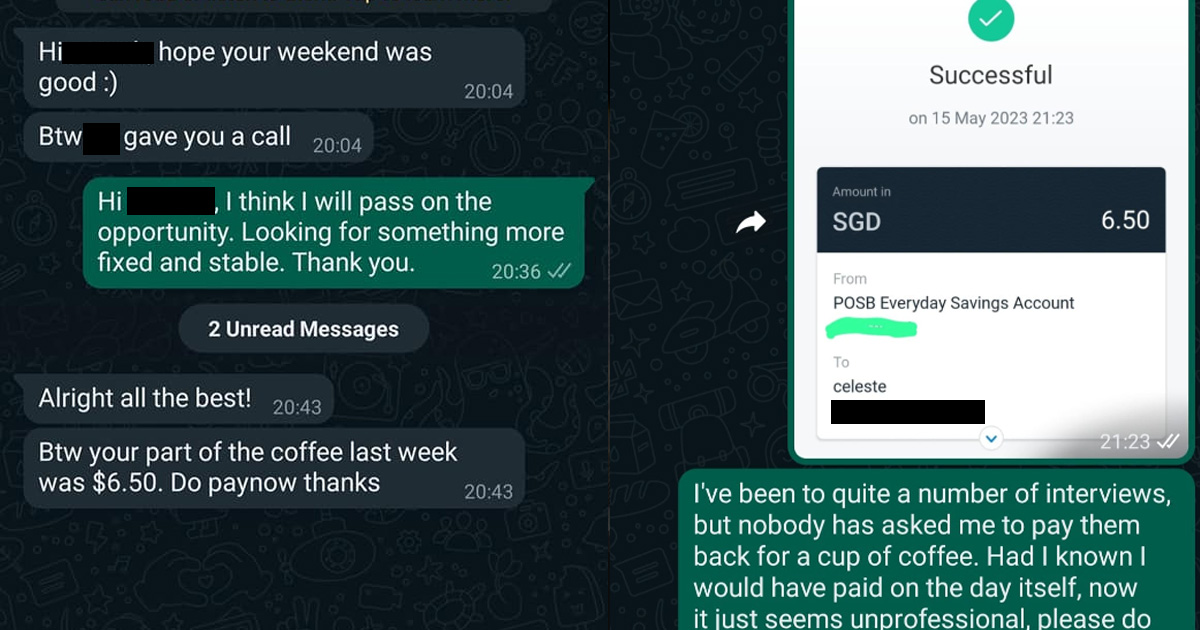 CHEAPO COMPANY ASK INTERVIEWEE TO PAY BACK FOR COFFEE BECAUSE HE REJECTS JOB