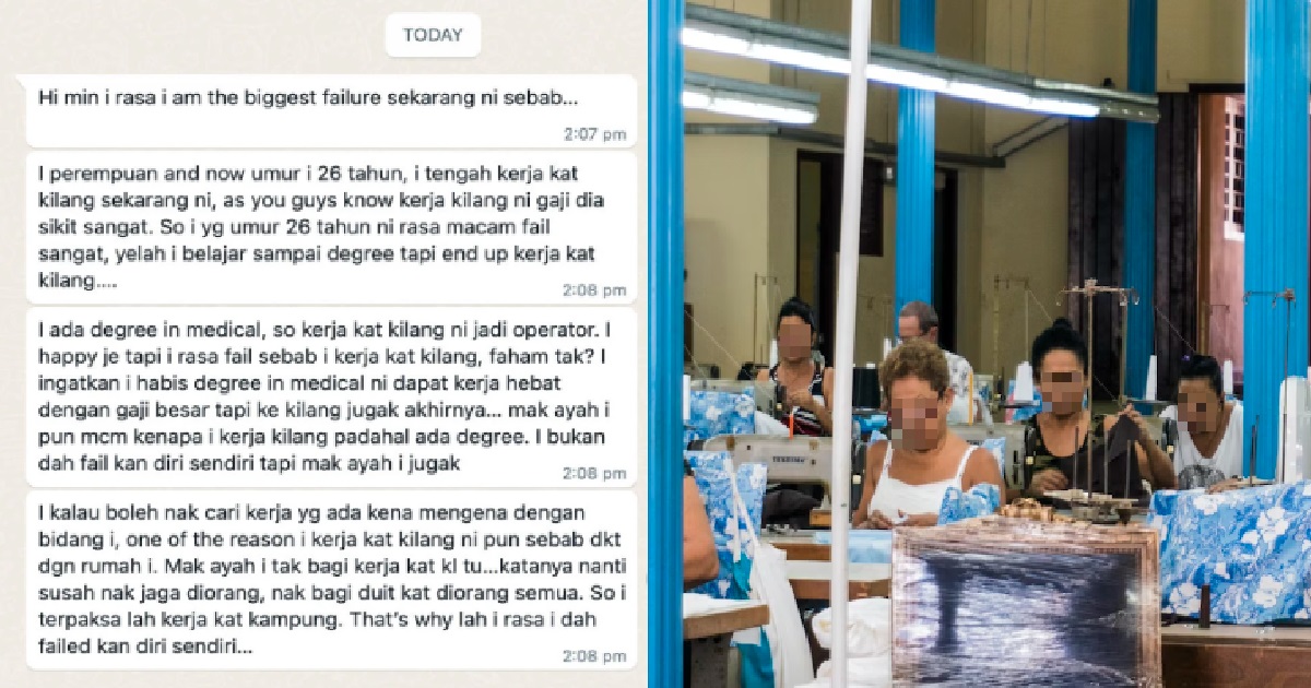 WOMAN HAS MEDICAL DEGREE BUT WORKS IN FACTORY BECAUSE PARENTS WANT HER NEAR THEIR HOME