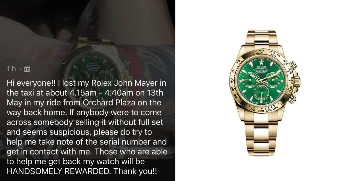 MAN LOST HIS $120K ROLEX IN A TAXI RIDE FROM ORCHARD PLAZA