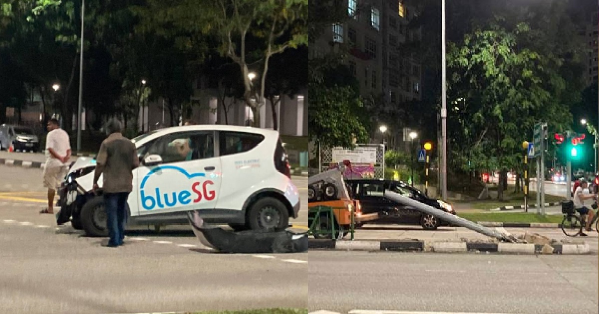 YET ANOTHER DRUNK DRIVER CRASHED BLUE-SG CAR INTO TRAFFIC LIGHT @ SENGKANG, ARRESTED