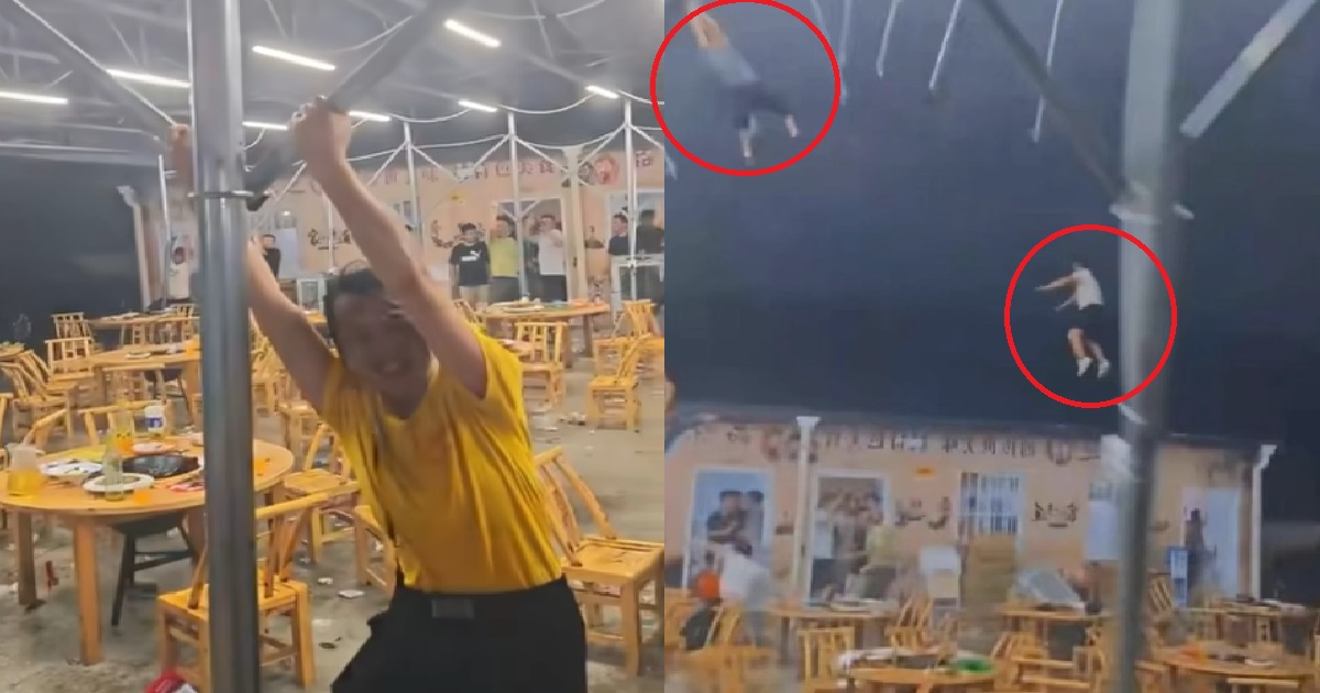 DINERS LIFTED UP INTO THE AIR WHILE HOLDING ON TO EATERY’S TENT DURING STORM