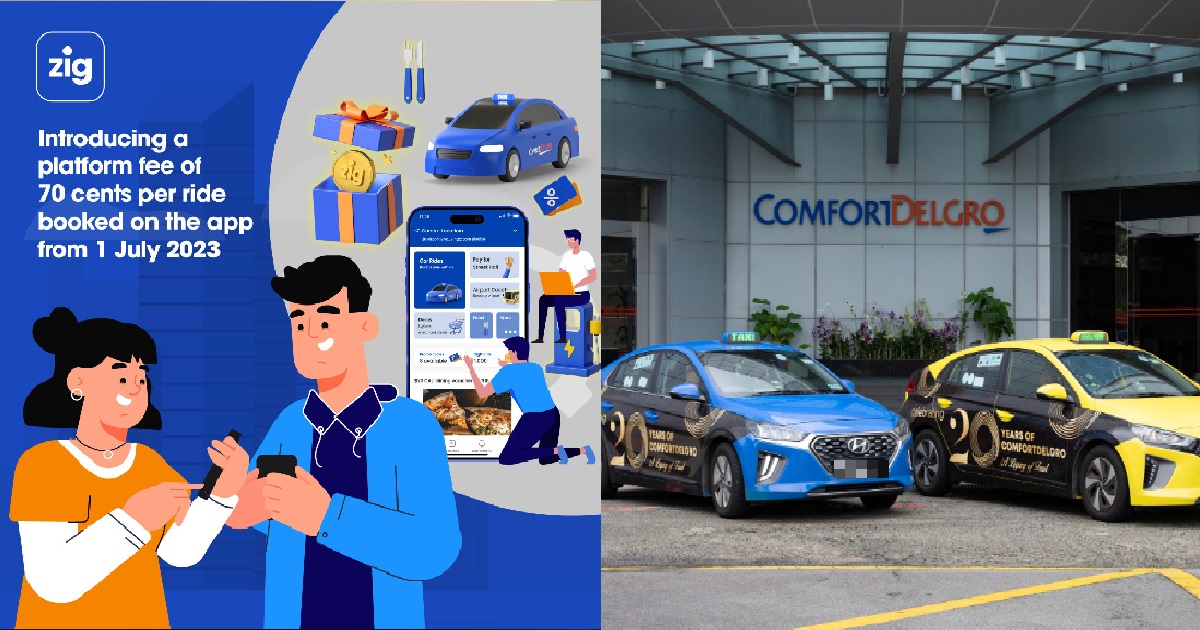 COMFORT DELGRO CHARGING EXTRA 70¢ FOR RIDE BOOKINGS ON THEIR CDG ZIG APP FROM JULY