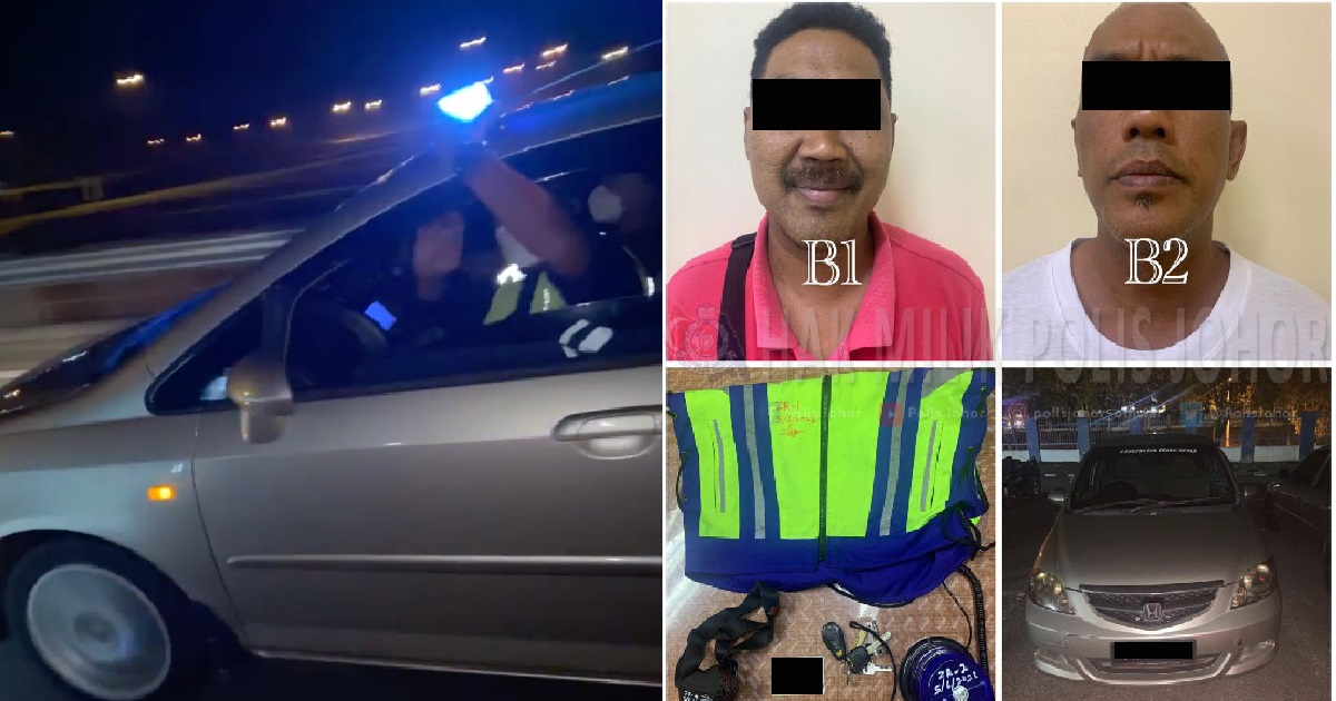 2 MEN FROM THE “FAKE POLICE” THAT CHASED S’PORE CAR IN JB, ARRESTED BY REAL POLICE
