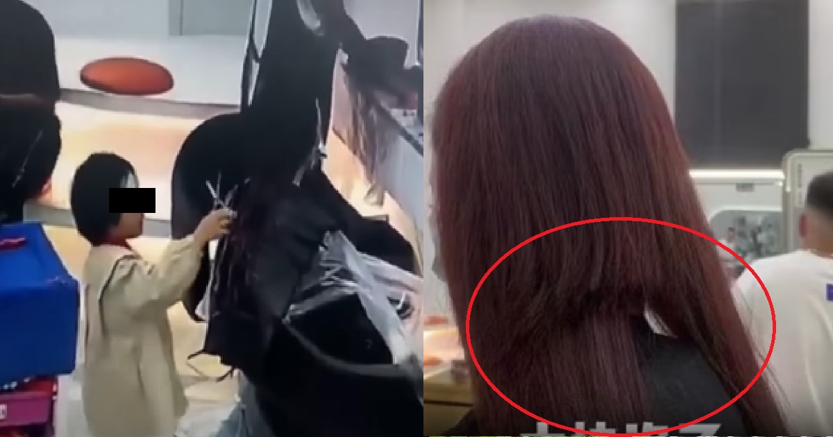 6 Y.O PLAYING WITH SCISSORS AT SALON & CUTS OFF HUGE CHUNK OF STRANGER’S HAIR