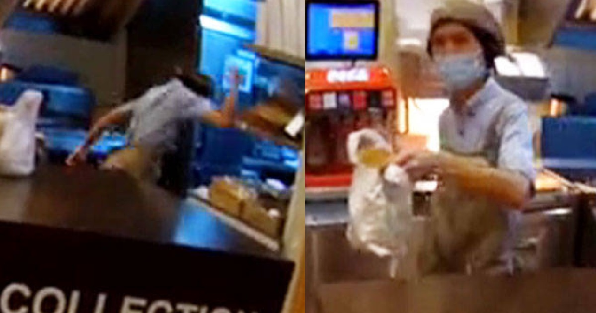 MOS BURGER STAFF PUNCH TABLE & THROW ITEMS AFTER ELDERLY CO-WORKER MIXED UP ORDERS