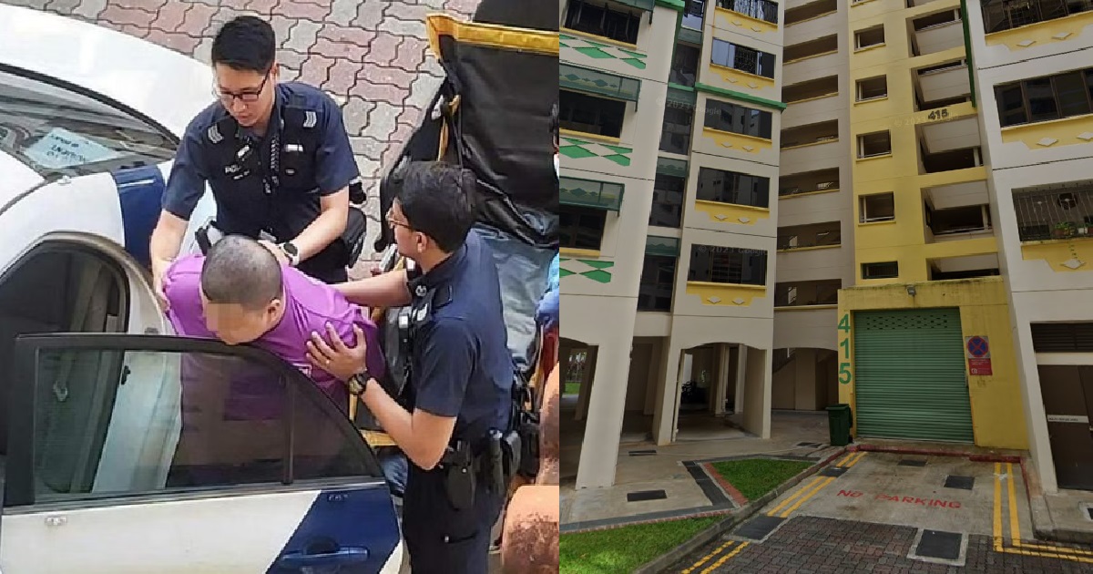MUM & SON DUO ARRESTED FOR THROWING FLOWER POTS & KNIVES DOWN HDB BLOCK @ SEMBAWANG