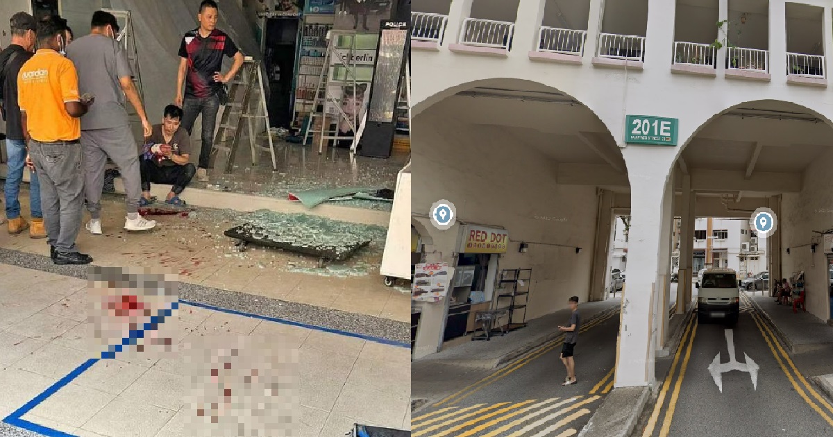 GLASS PANEL DROP & SHATTERS @ TAMPINES SHOP, 5 INJURED, INCLUDING MAN WHO BLED NON-STOP