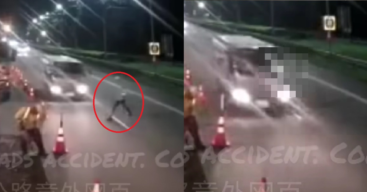 CONSTRUCTION WORKER HIT BY LORRY AT FULL SPEED IN TERRIBLE ACCIDENT @ PIE, SENT FLYING