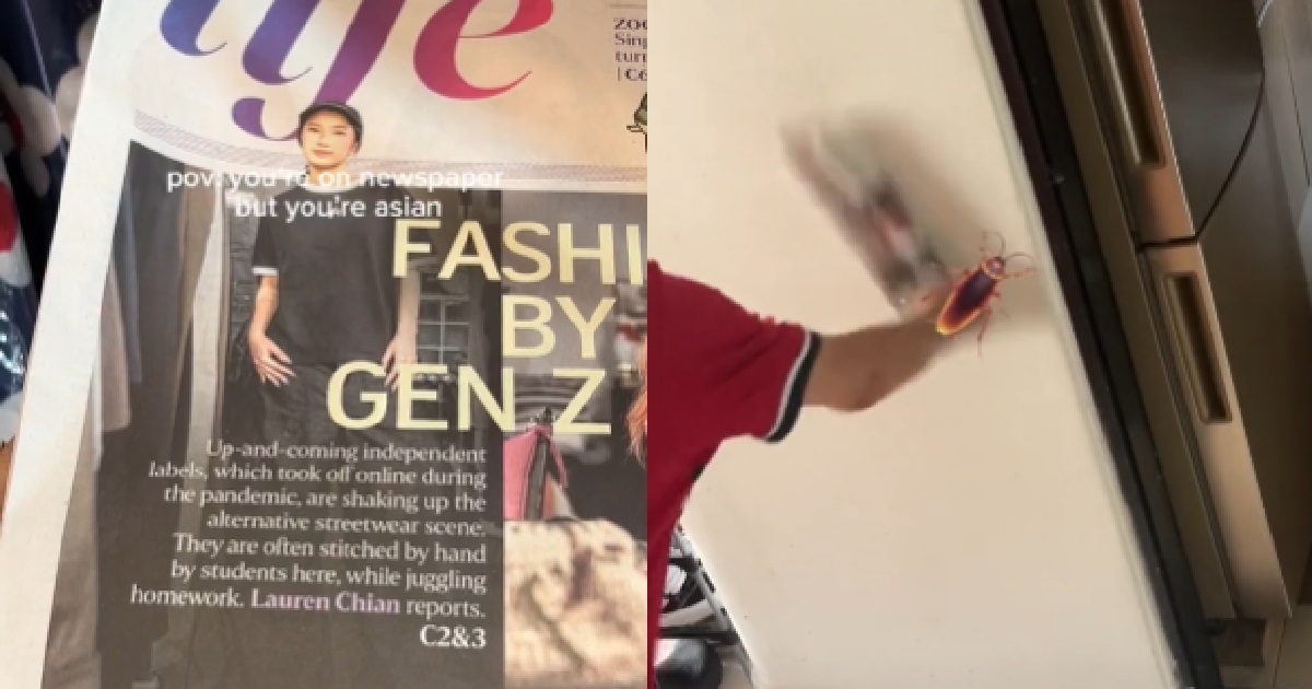 S’PORE GIRL MADE IT ONTO COVER OF ST NEWSPAPER, BUT AH GONG USE IT TO SWAT INSECTS