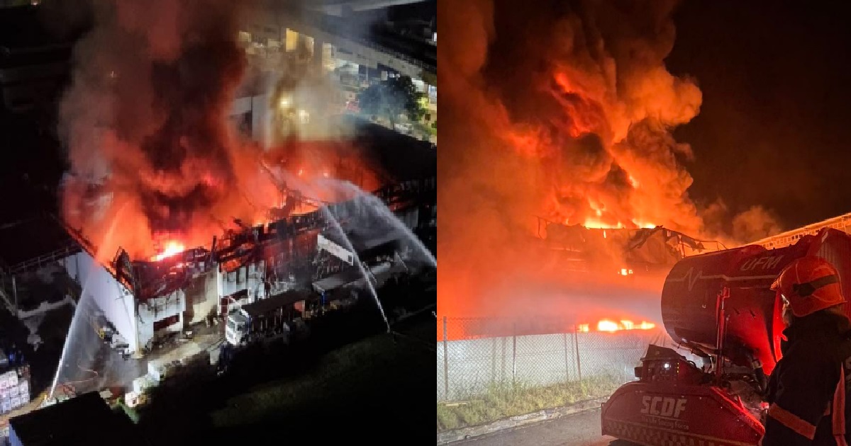 FIRE THE SIZE OF FOOTBALL FIELD BROKE OUT @ TUAS, FIREFIGHTER SENT TO HOSPITAL