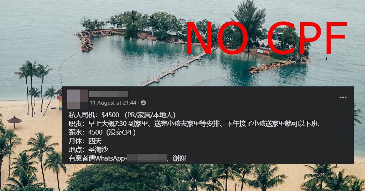 WOMAN ON FB OFFERS JOB WITHOUT CPF AS PRIVATE DRIVER IN SENTOSA