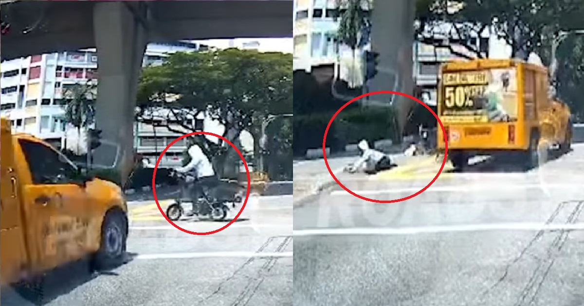 JAYWALKING E-BIKE RIDER GETS RAMMED OVER BY TRUCK @ UPPER SERANGOON