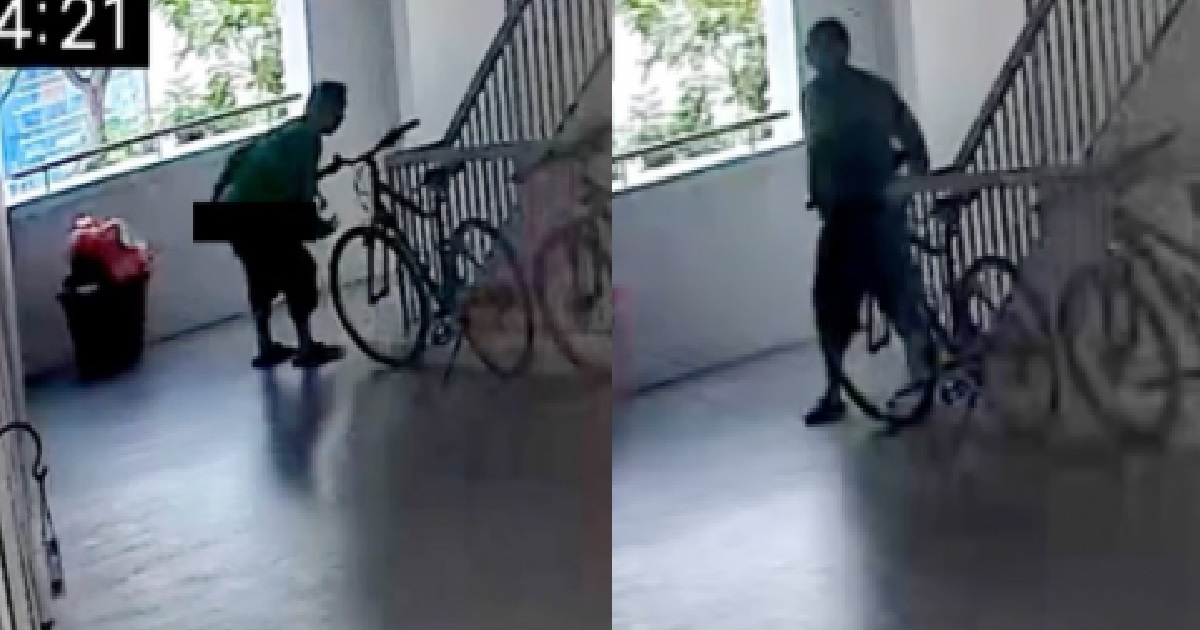 GRABFOOD RIDER CAUGHT ON CCTV PANGSAI-ING ON FLOOR OF GEYLANG HDB CORRIDOR