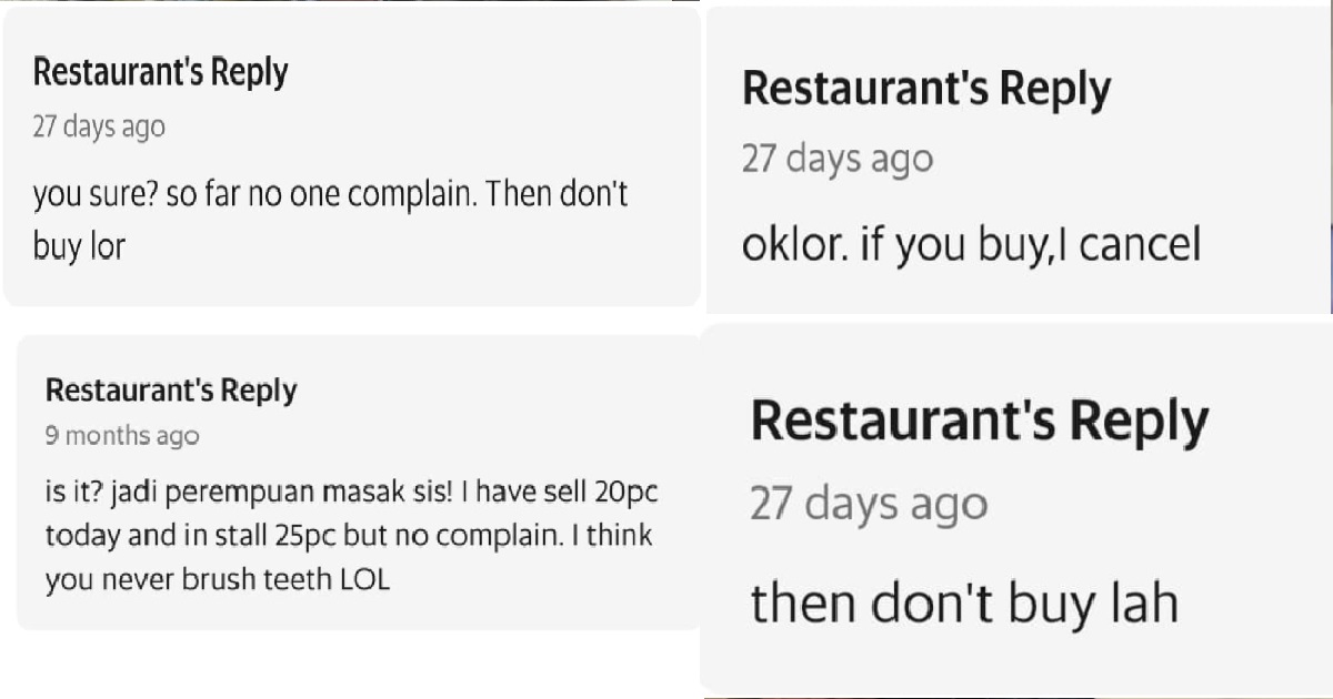SG STALL REPLIES RUDELY TO BAD REVIEWS ONLINE: “I THINK YOU NEVER BRUSH TEETH”