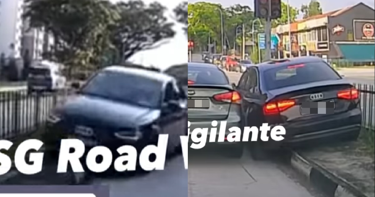 AUDI DRIVER CAN’T STOP IN TIME, MOUNTS KERB TO SIAM CARS IN FRONT @ SEMBAWANG