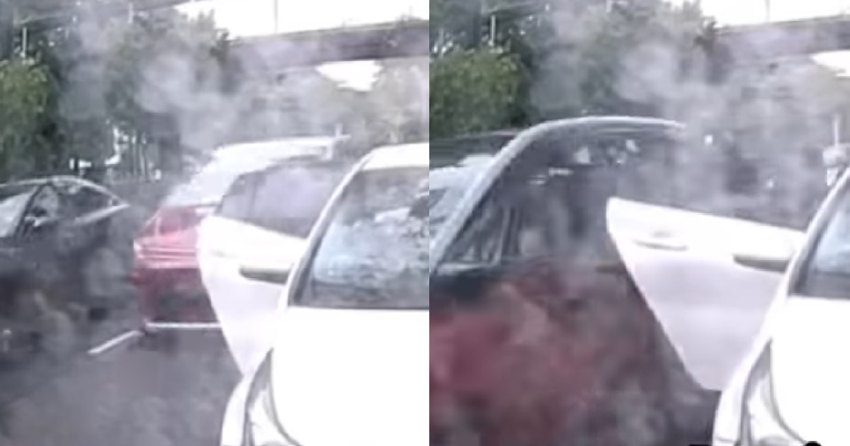 GENIUS PASSENGER OPEN CAR DOOR NEVER CHECK BLIND SPOT, HITS ONCOMING CAR