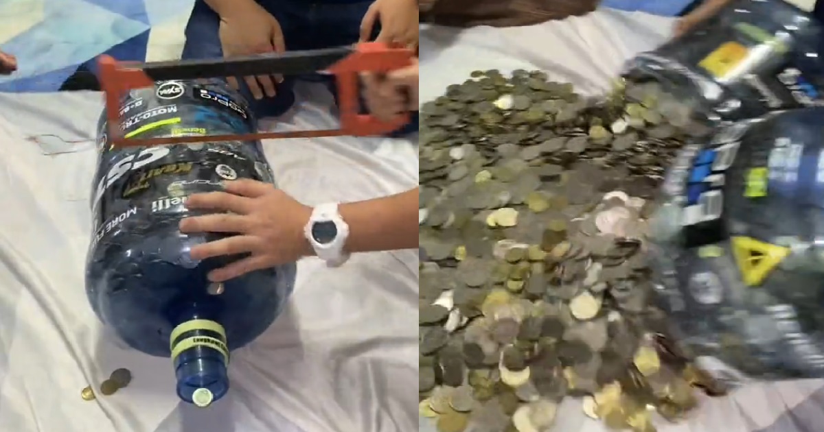 MAN FILLS 19-LITRE BOTTLE WITH 50-CENT COINS OVER 7 YEARS, BUYS $1.5K IPHONE WITH IT