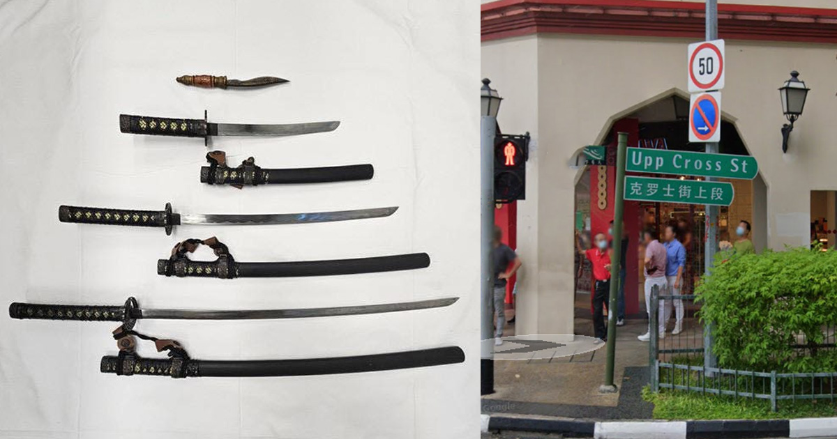 3 MEN ARRESTED: CONFRONTATION AT UPPER CROSS STREET WITH SAMURAI SWORDS