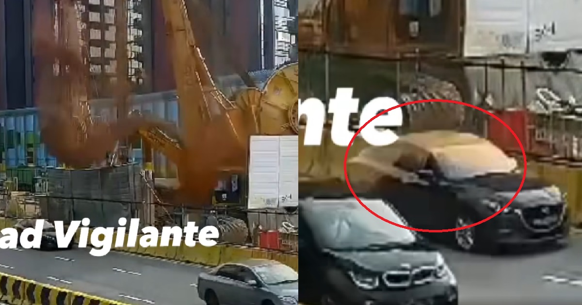 CAR DRIVING PAST CONSTRUCTION SITE, KENA “SURPRISE MUD SHOWER” FROM ABOVE