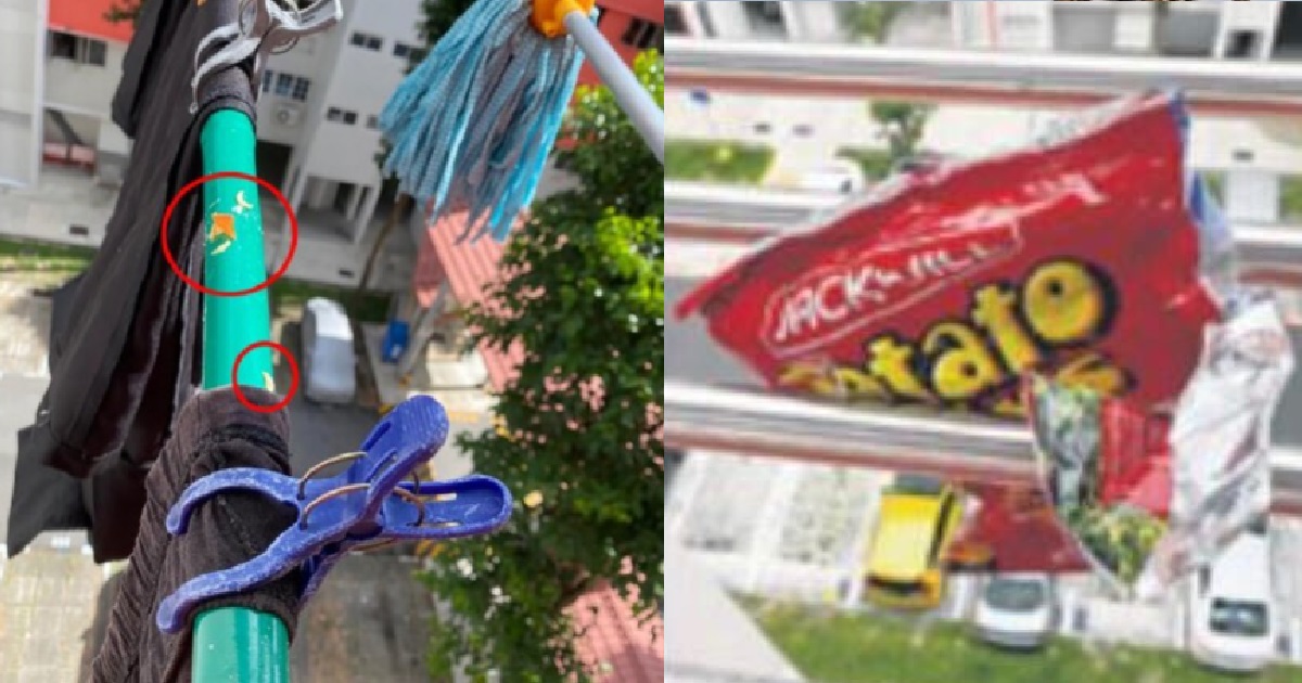 YISHUN RESIDENT HANG CLOTHES OUTSIDE, KENA CURRY, BREAD ETC THROWN FROM UPSTAIRS