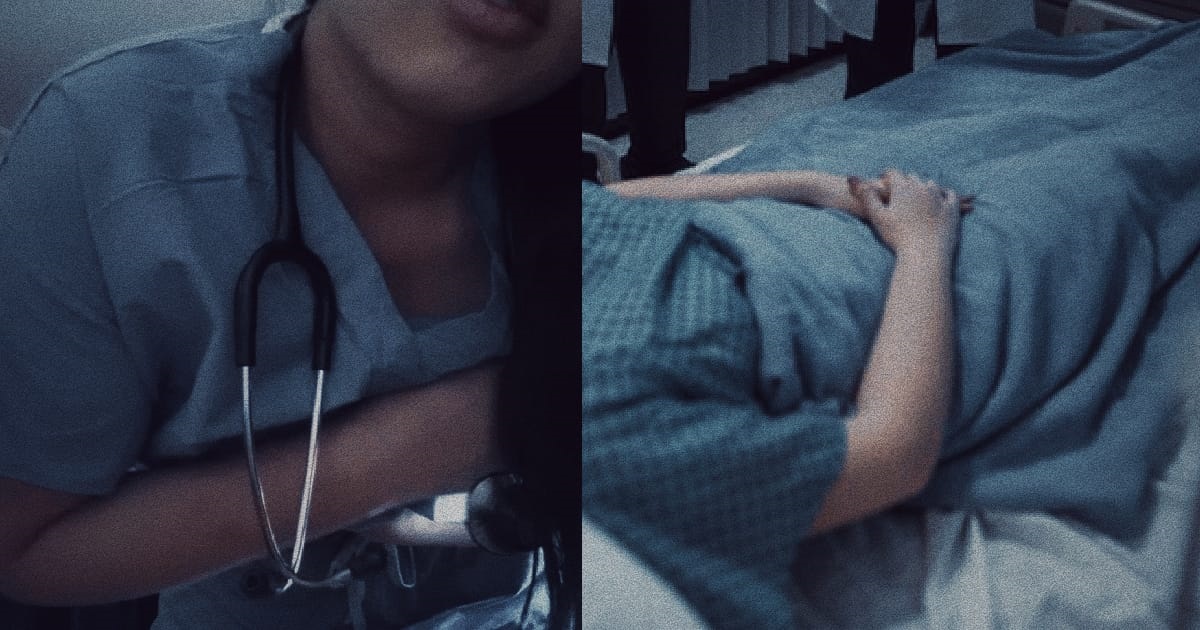 GUY GETTING EXAMINED BY CHIOBU NURSE DURING CHECK UP, KKJ SUDDENLY STAND