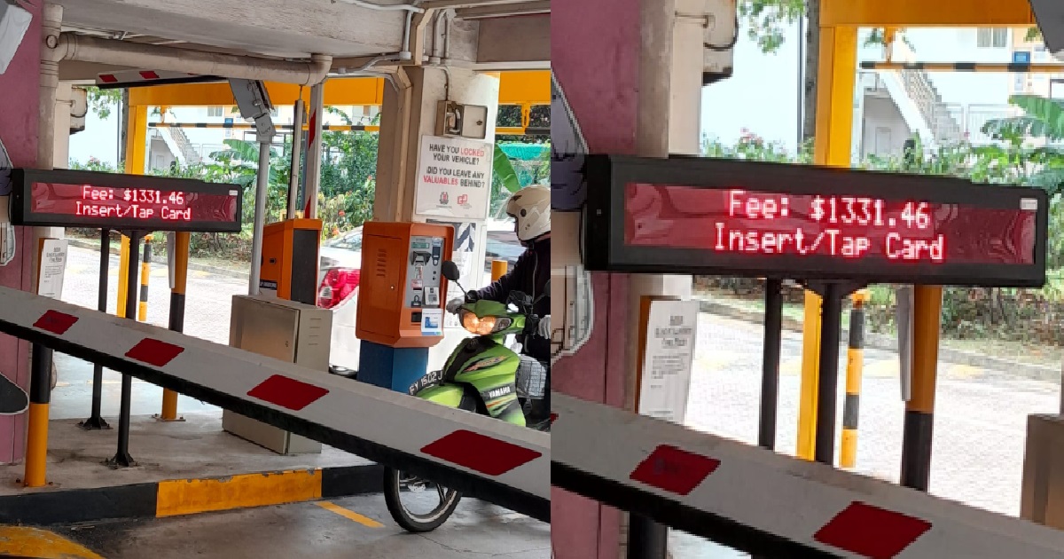 MOTORCYCLIST STUCK AT CARPARK GANTRY BECAUSE HE KENA $1.3K PARKING FEE