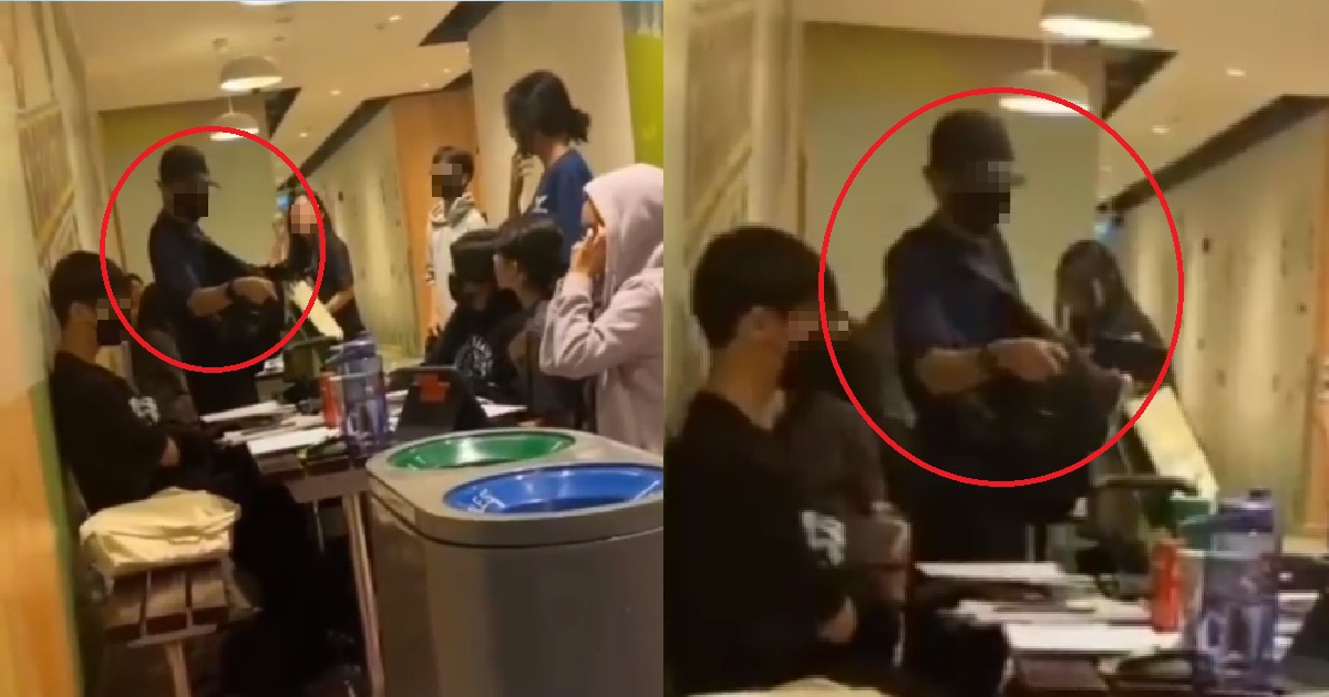 MAN UPSET STUDENTS MOVED THE BAGS HE USED TO CHOPE TABLE @ TAMPINES, CALLS POLICE