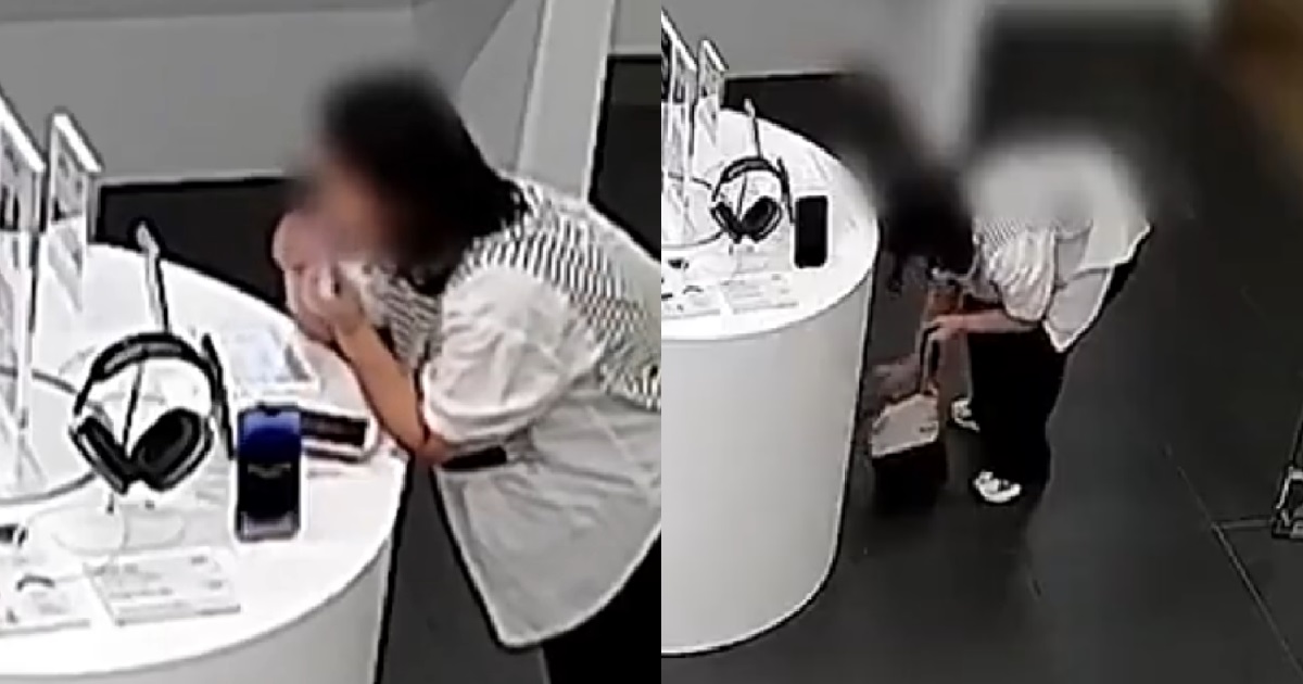 WOMAN USED HER TEETH TO CHEW THROUGH SECURITY CABLE TO STEAL AN IPHONE 14 PLUS