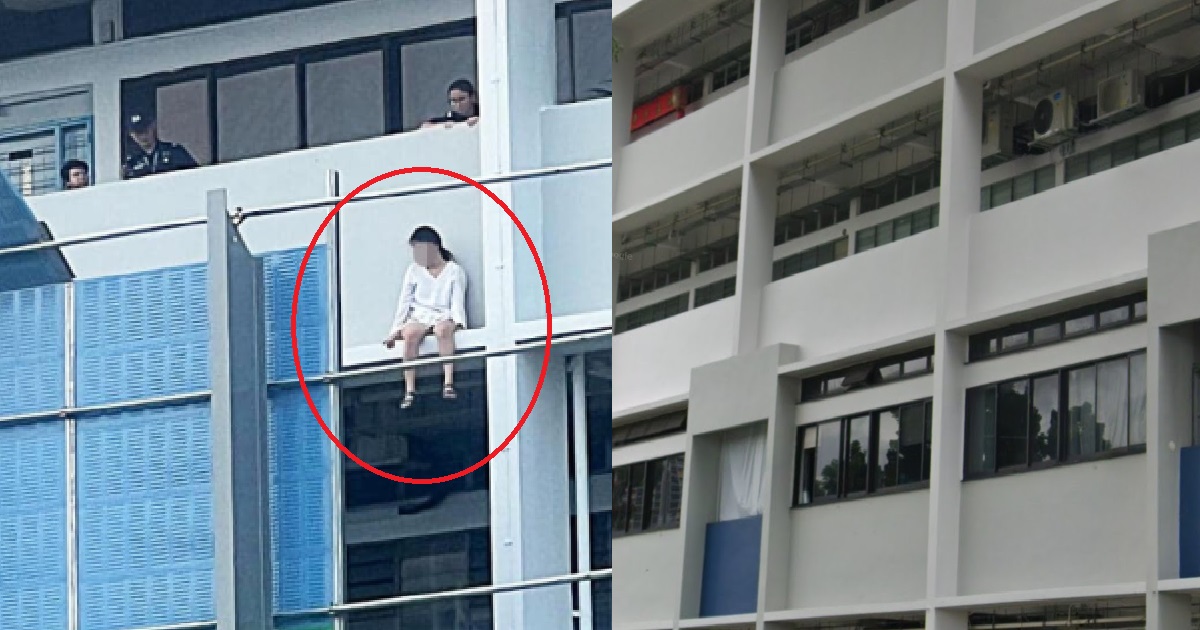 25 Y.O WOMAN SITTING ON 4TH-FLOOR LEDGE @ AMK BUILDING, RESCUED BEFORE BEING ARRESTED