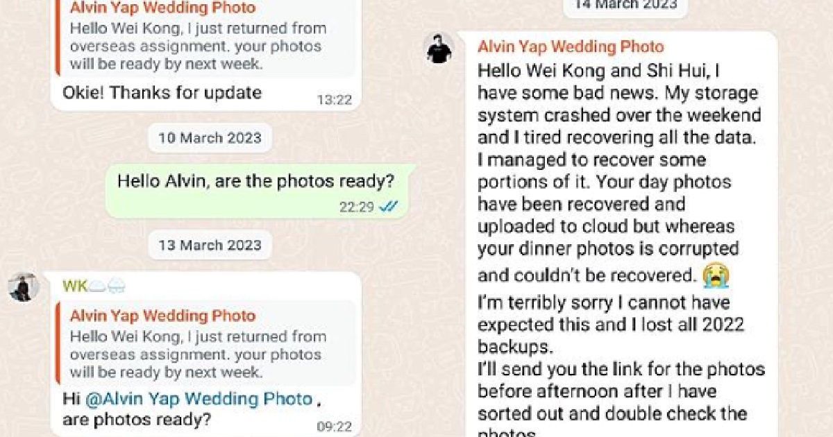 S’PORE COUPLE PAID $3.3K FOR WEDDING PHOTOGRAPHER, WHO LOST THEIR PHOTOS & WENT MIA