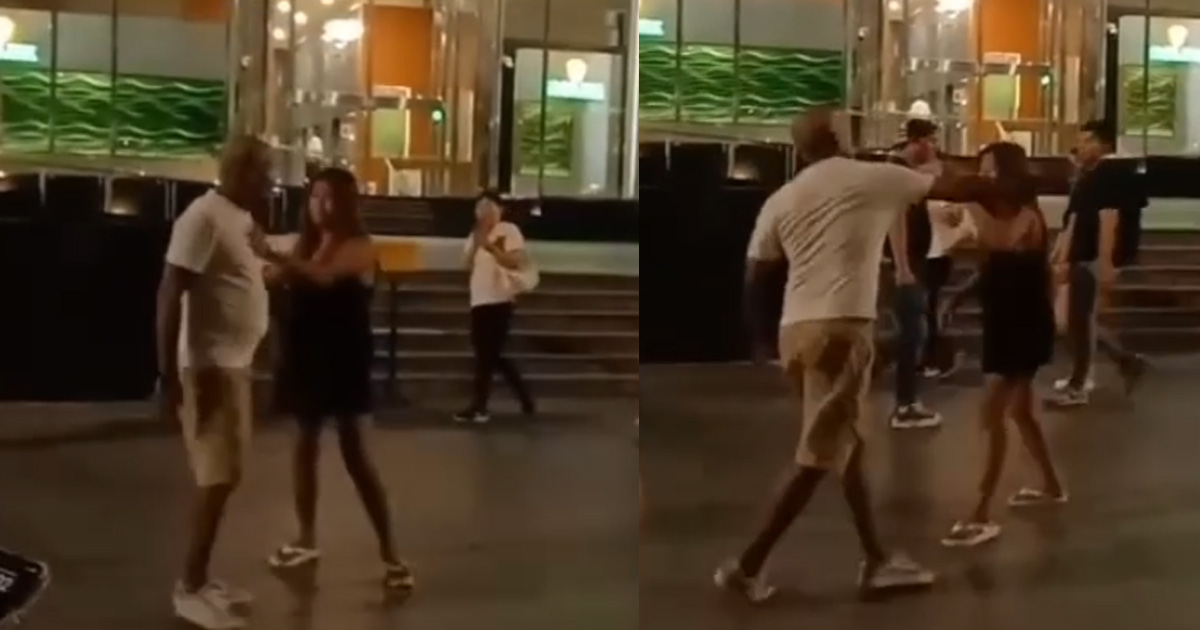 BF AND GF FIGHTS AT ORCHARD ROAD, SLAP AND PUNCHES TO THE FACE