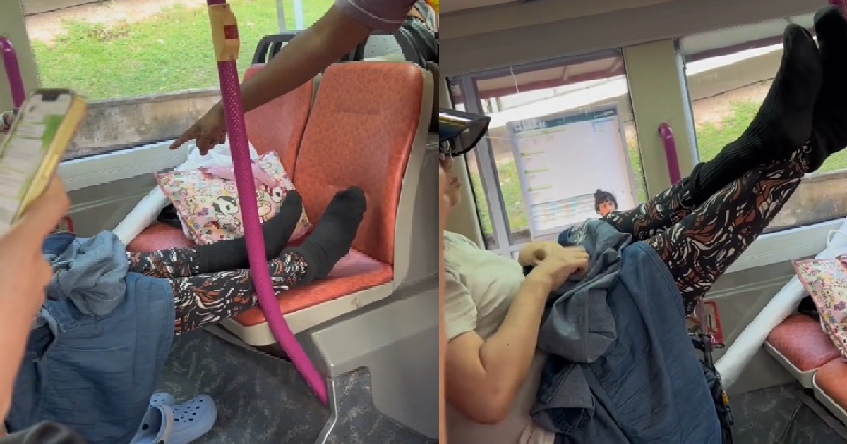 AUNTIE KIAO KAH INSIDE SBS BUS, REFUSE TO PUT DOWN LEG FROM GRAB POLE – DRIVER CALLS POLICE