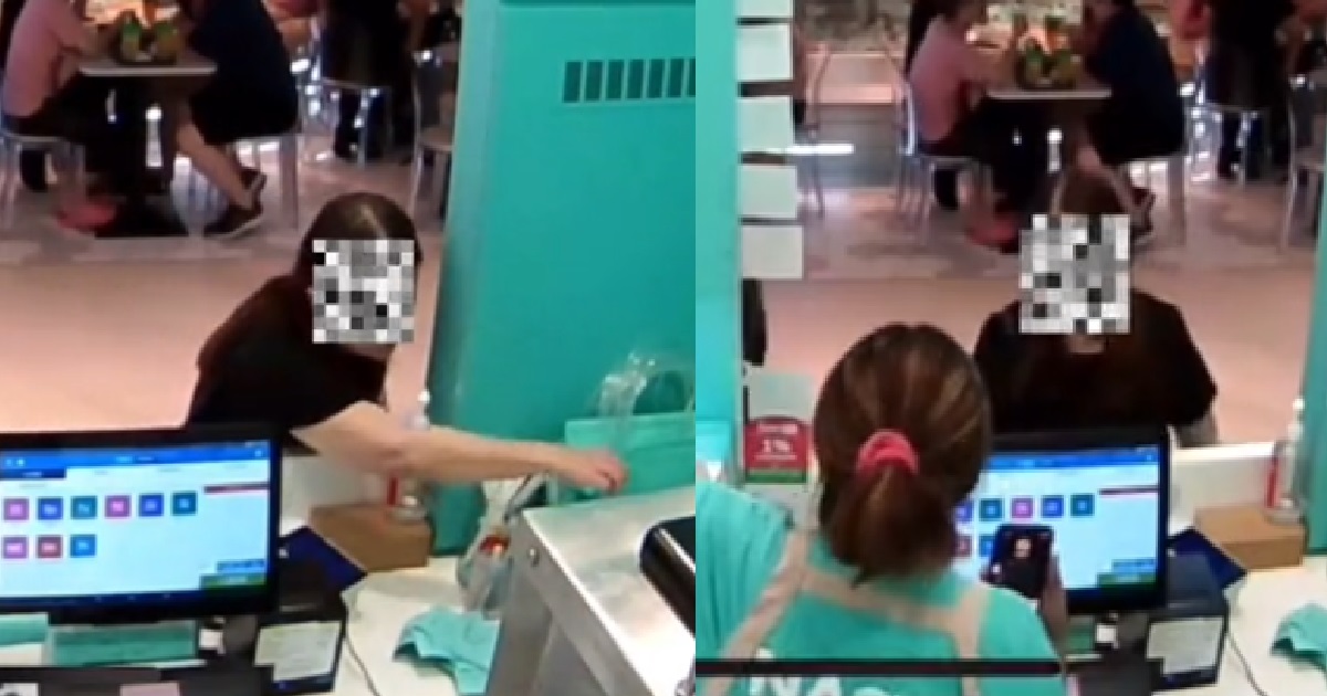 AUNTIE KAYSIAO LOOK AT COOKIES @ FUNAN STALL, THEN REACH IN & STEALS PLASTIC BAG