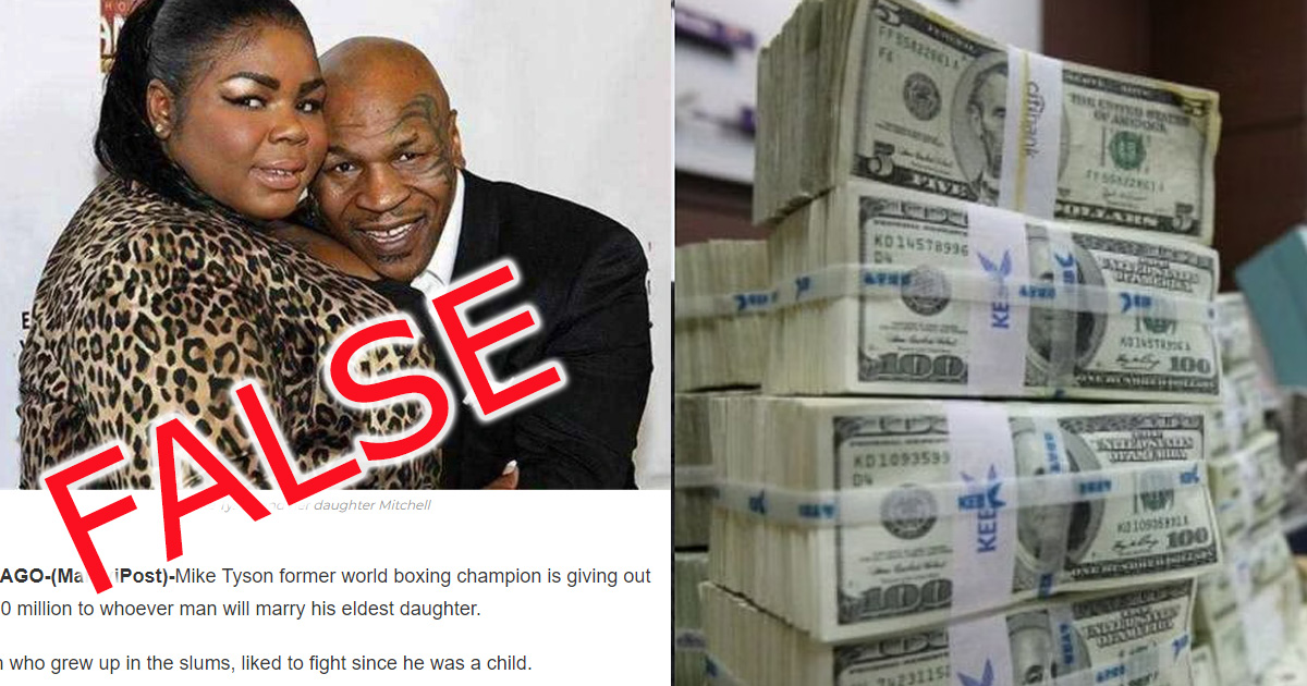 MIKE TYSON PAYING $10M TO ANY MAN THAT MARRIES HIS DAUGHTER IS NOT TRUE