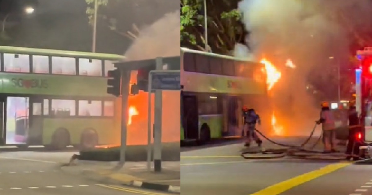 DOUBLE-DECKER BUS ENGULFED IN FLAMES @ TAMPINES, TIKTOK USER FILMS HIMSELF CALLING 995