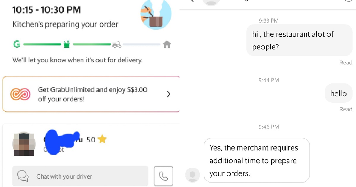 S’PORE MAN’S GRABFOOD ORDER LATE FOR 1 HR, SO HE JUST GO DOWN TAKE HIMSELF SUA