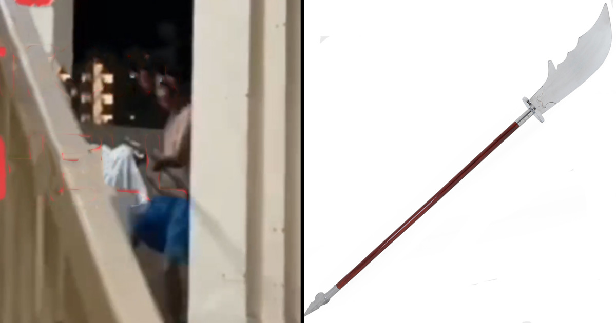 NEIGHBOUR FROM HELL USE GUANDAO WEAPON TO CHASE AND THREATENS