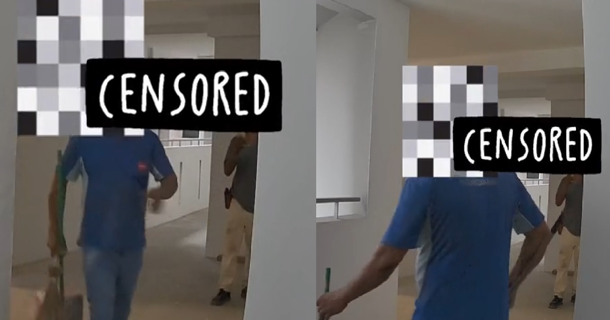 HDB CLEANER KAYSIAO POSE FOR PHOTO OF HIMSELF SWEEPING CORRIDOR, THEN LEAVES WITHOUT SWEEPING