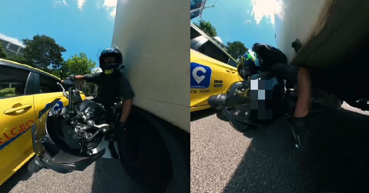 MOTORCYCLIST SPLITS LANE BETWEEN CAR & LORRY, ALMOST GOT CRUSHED & BECOME PRATA