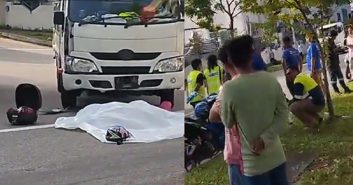 25 Y.O MOTORCYCLIST KILLED IN CRASH WITH LORRY @ TUAS, BELONGINGS STREWN BESIDE BODY